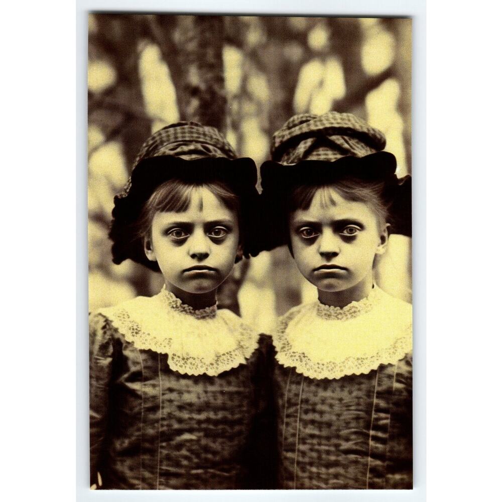 Vintage Style Halloween Photo of Twin Girls 4x6 Glossy Paper Print